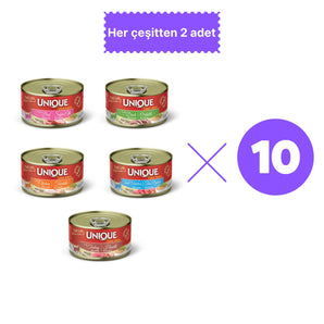 Unique Konserve Kedi Maması Karışık 10'lu Paket (10 x 85gr)